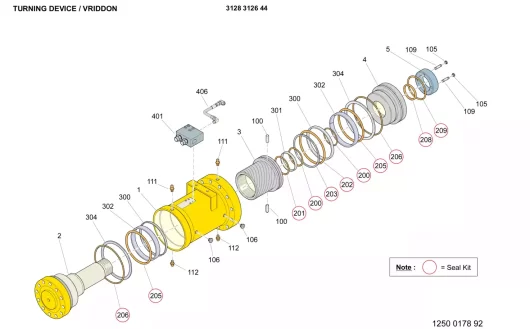 3128312644 TURNING DEVICE: A turning device is a mechanical or hydraulic system used to rotate or turn components or structures in industrial or construction applications.